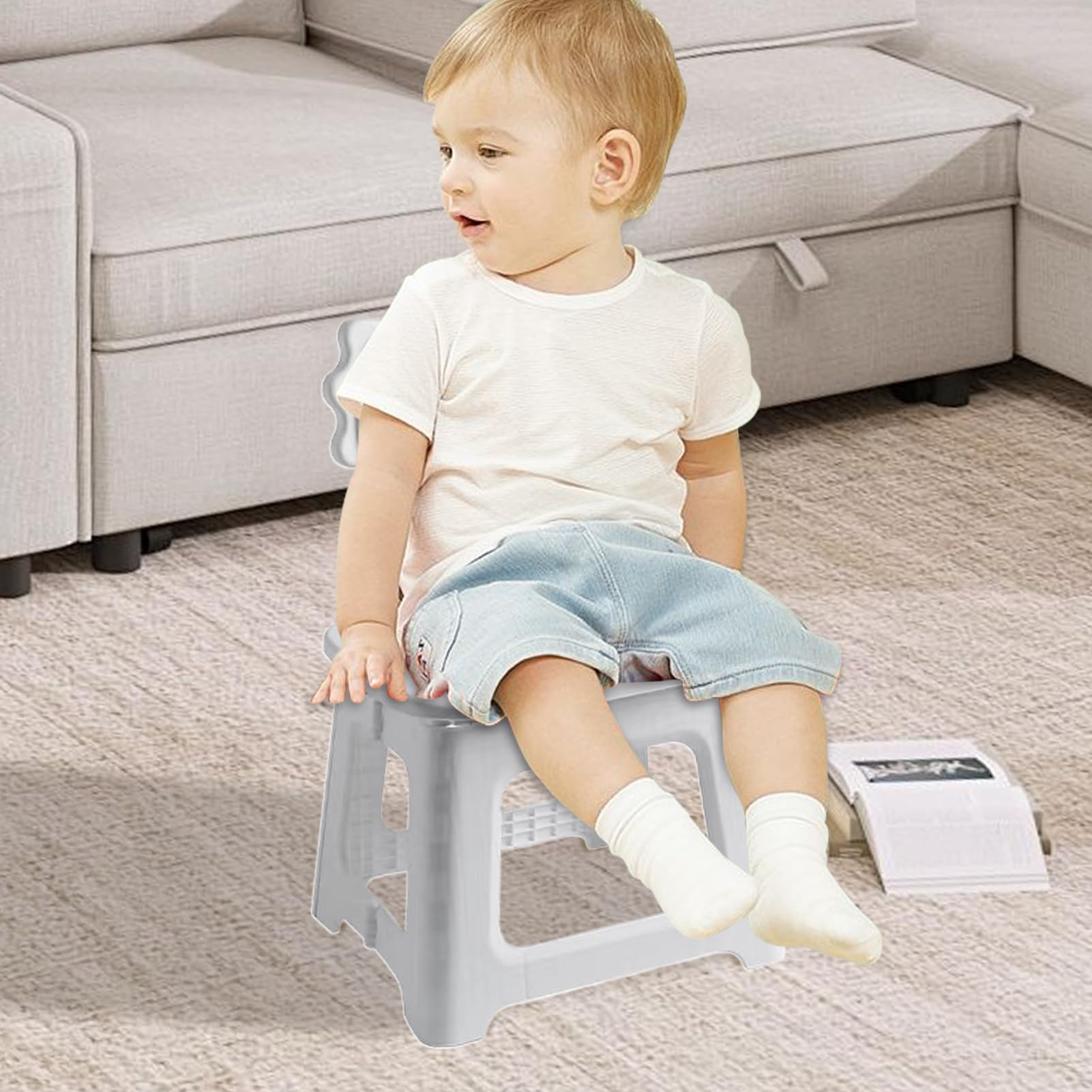 Taburete de Paso Plegable - Silla Plegable de Dinosaurio con Bunny con Respaldo | Muebles de Asiento Espesado Que Cambia la Silla para el baño en el hogar, Picnic de Viaje