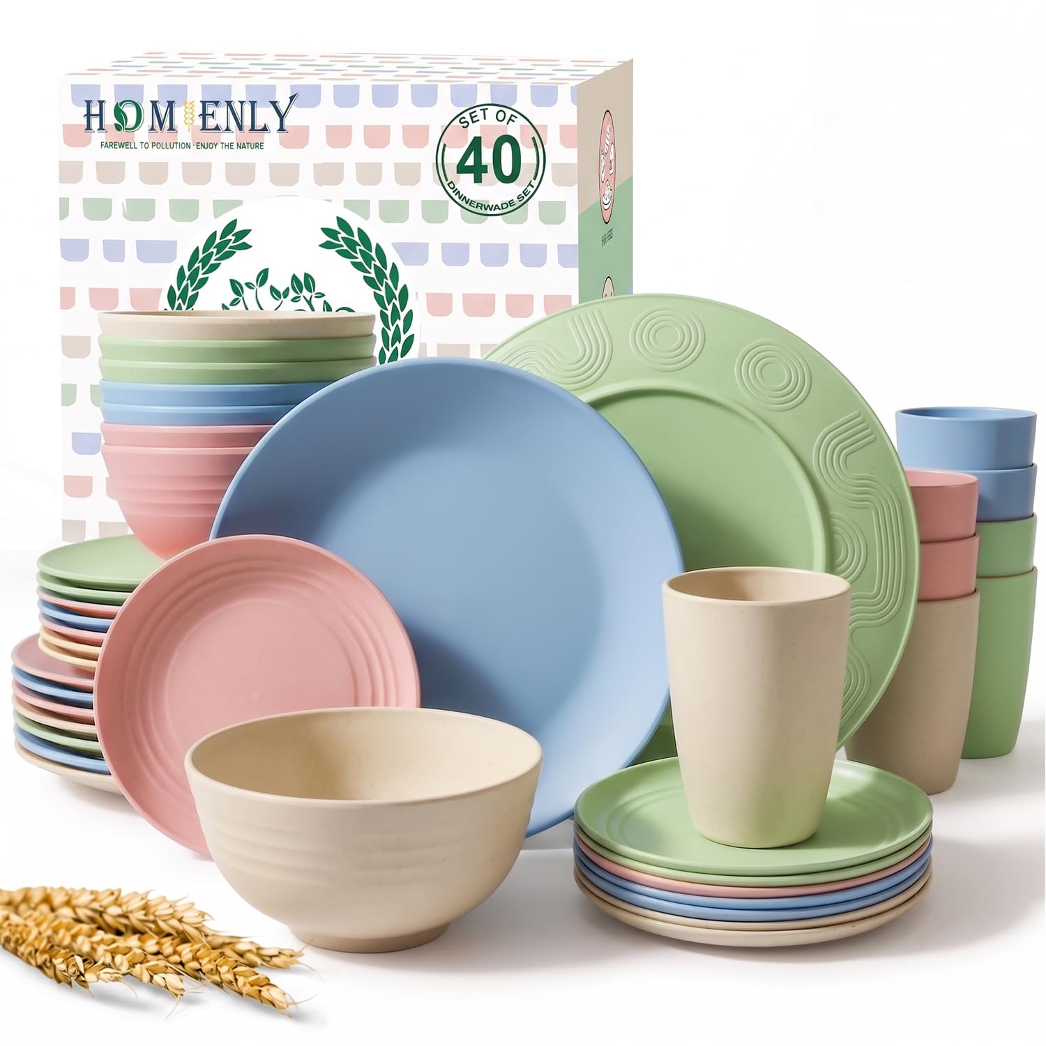 Homienly Wheat Straw Dinnerware Set - 20 Pieces -19