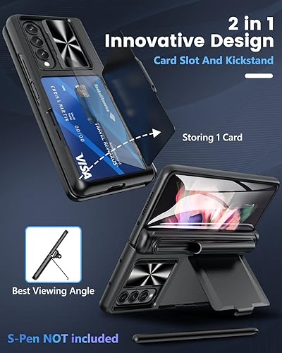 Miniatura 2 de Viaotaily Funda para Samsung Galaxy Z Fold 3 con soporte para bolígrafo S y soporte para tarjetas, cubierta deslizante integrada para lente,