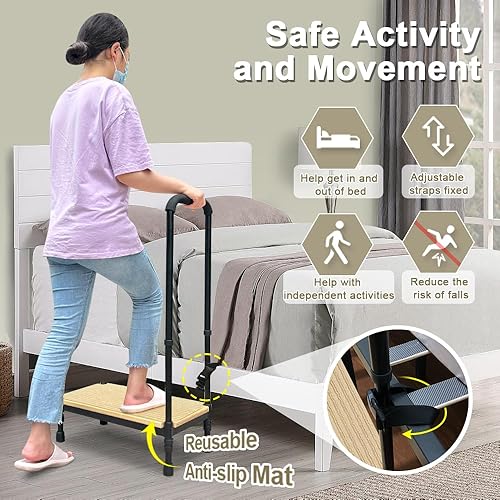 Miniatura 10 de Taburete de pie médico con asa para ancianos, escalones de cama para camas altas, adultos, personas mayores, taburete de noche con barandilla,