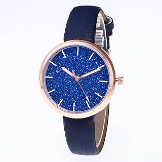 Women's Quartz Analog Watch Fashion Simple Starry Sky Wristwatch Elegant Lady Casual Business Dress Wrist Watch Chic Classic Round Dial Case Leather Band Female Wrist Watches Gift,Blue