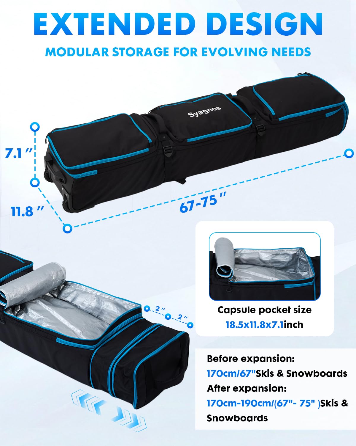 Amazon.com : 10mm Padded Snowboard Bag with Wheel,Extendable Ski