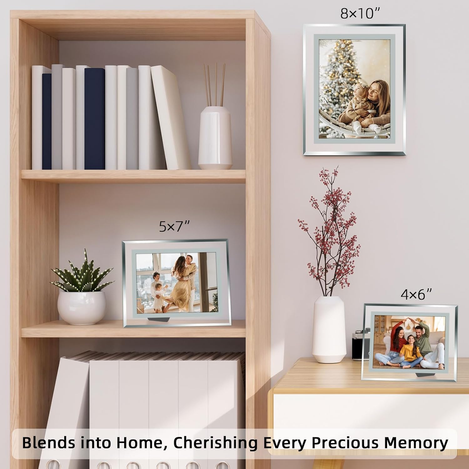 Vienrose 5x7 Picture Frame Set of 2, Clear Glass Photo Frames with Silver Edge, Horizontal or Vertical Display for Tabletop, Desk, Home, Office Decoration - Image 4