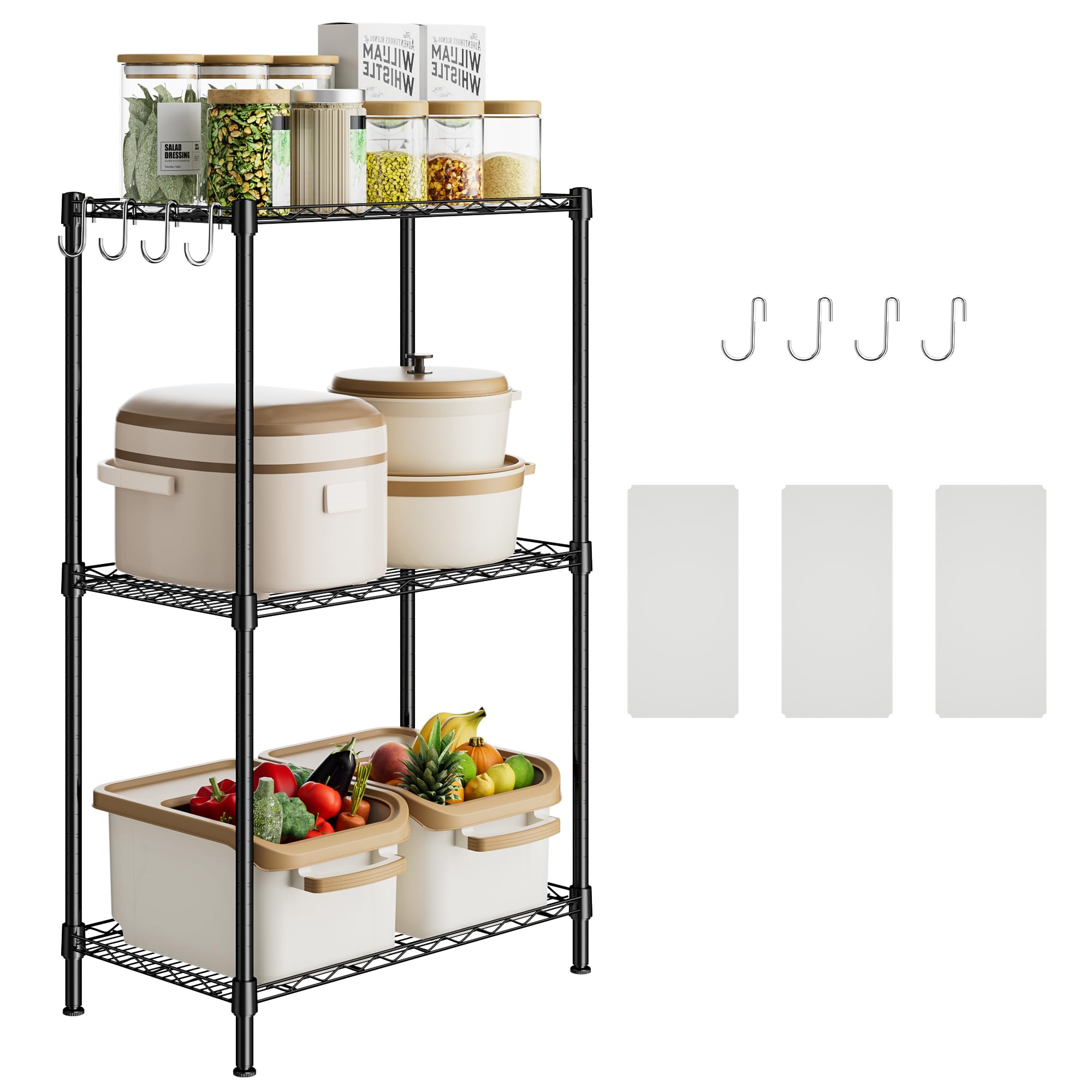 3 Tier Shelf Metal Storage Shelves,Adjustable Shelves,Steel Organizer Wire Rack,Standing Storage Shelf Units,Storage Racks for Kitchens Pantry Garage Office(23.5" L x 13.5" W x 35.5" H)
