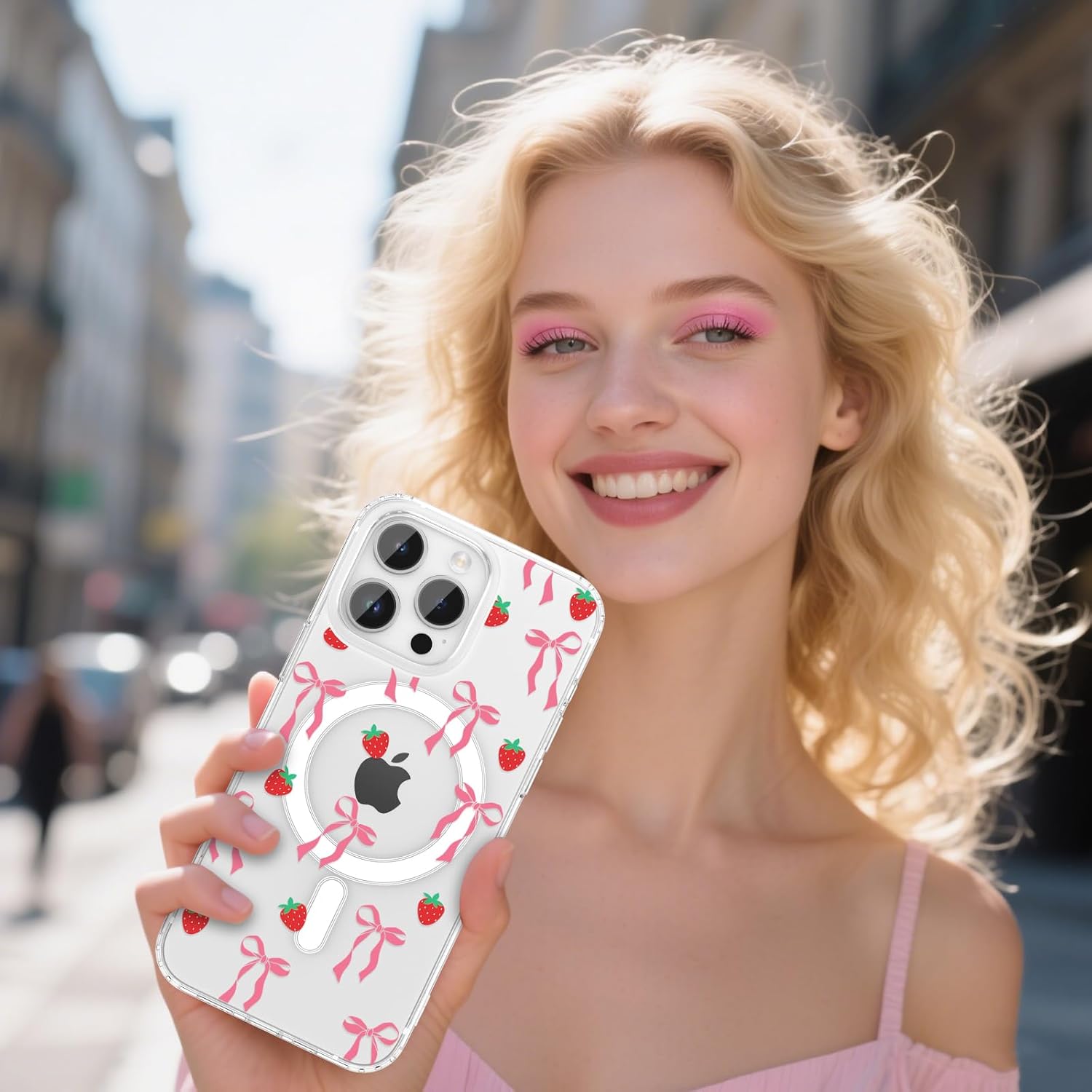 ZTOFERA for iPhone 13 Pro Max Magnetic Case Clear,Cute Love Heart Ribbon Bow Tie Aesthetic Phone Case,Transparent Trendy Slim Soft Shockproof Protective Phone Cover for Women Girls,Blush - Image 6