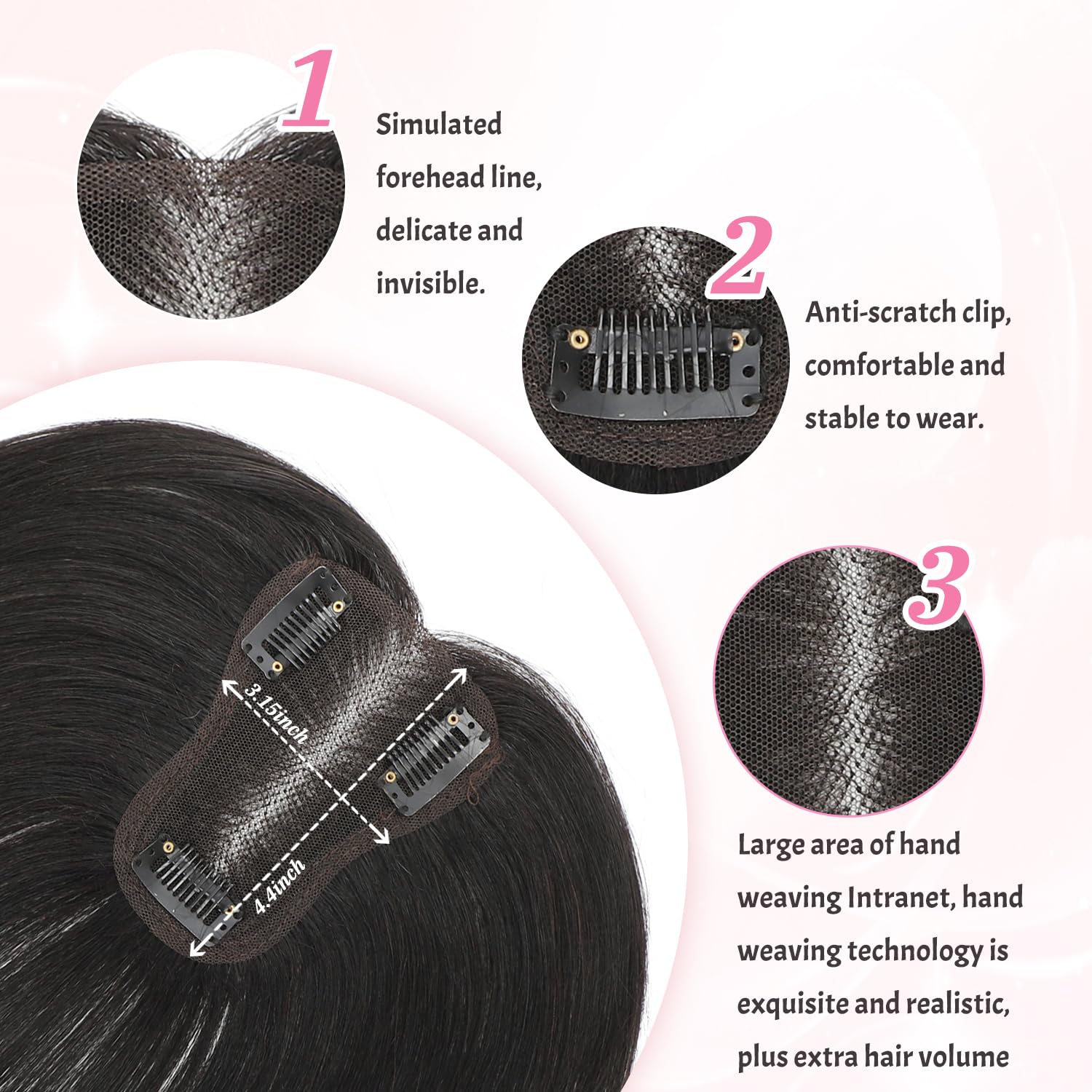 Clip In Fringe 100% Real Human Hair Bangs Hair Clip Thin Bangs On Hairpiece On Air Bangs With Temple Wispy Bangs Hair Extensions for women (Natural Black - Image 4