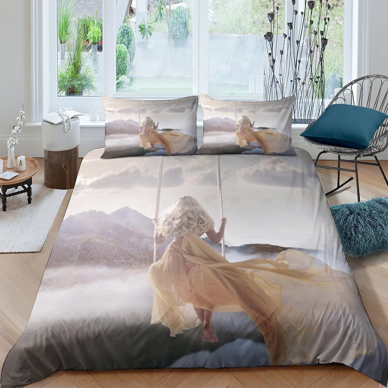 Ctjqhvkz Style-6 3D Printed Fantasy Goddess Fitted Sheet Microfiber Soft Art Bed Cover With Blonde Woman Scene For Bedroom Decor Single（135X200cm）
