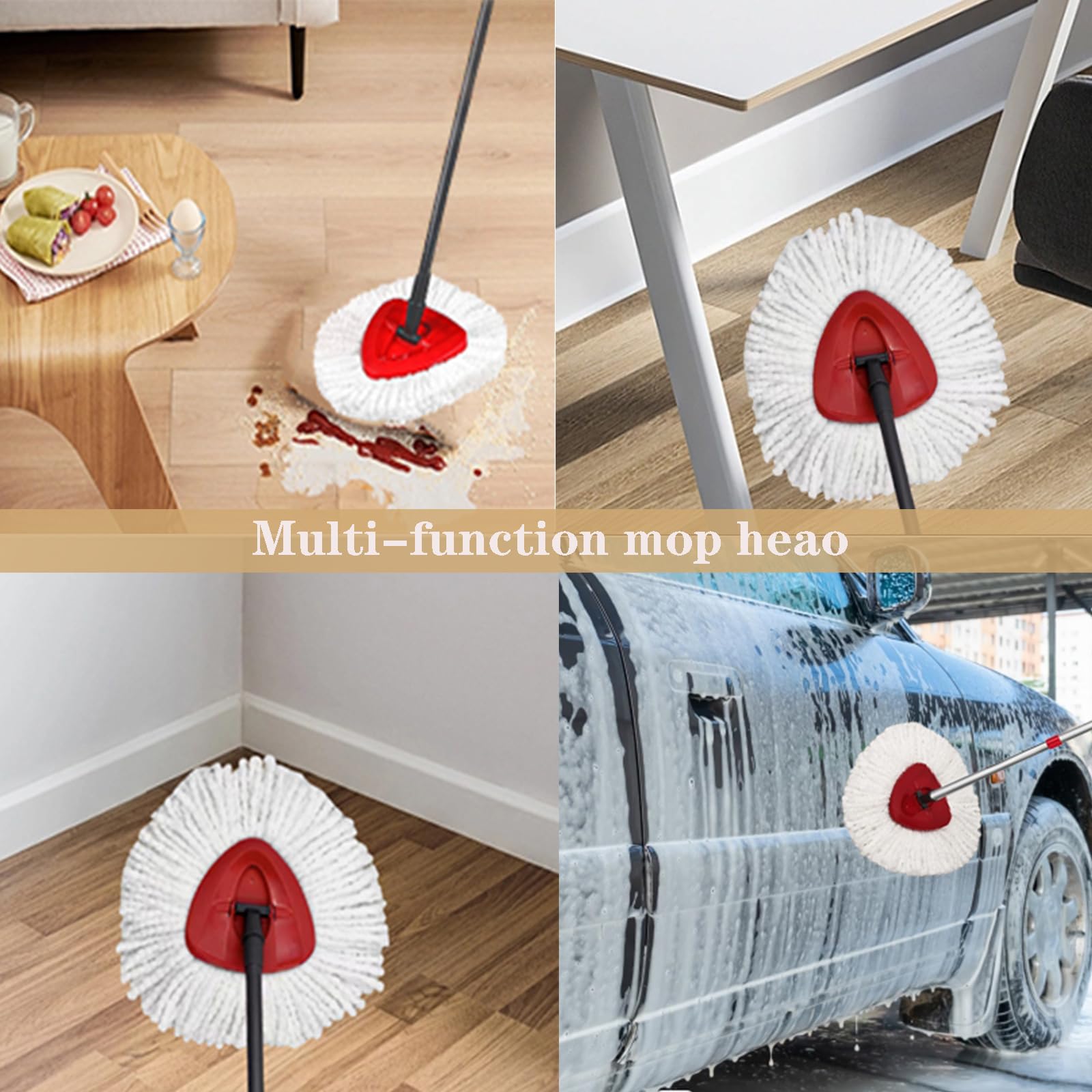 Paquete de 4 cabezales de repuesto para fregona O-Ceda de repuesto para fregona giratoria, recambios de fregona giratoria de microfibra, cabezal de fregona de fácil limpieza, lavable a máquina