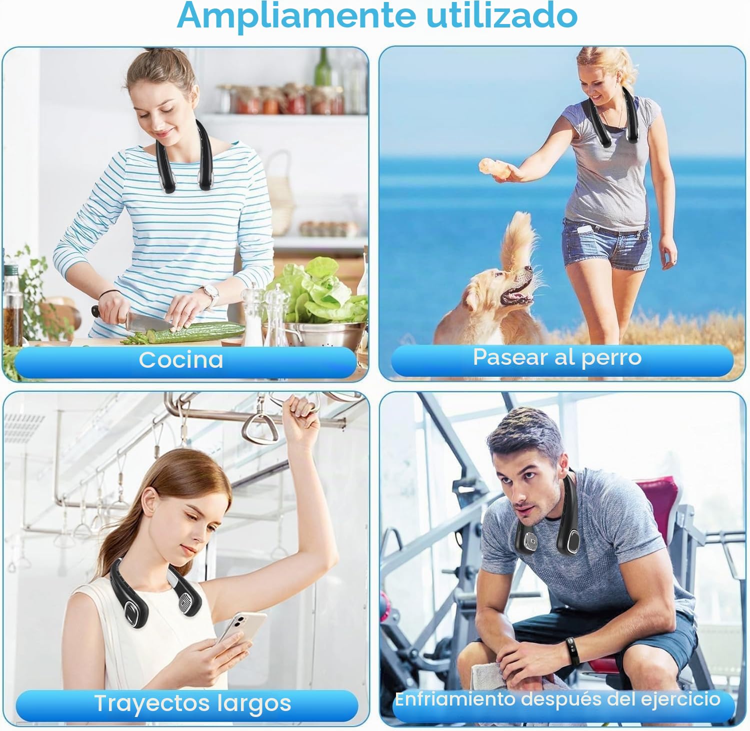 Ventilador Cuello - USB Ventilador de Cuello Portátil Silencioso con Batería Recargable, Potente Collar Ventilador de Pescoco con Agua, Auriculares Ventilador Colgante Cuello, Ligero Personal Neck Fan