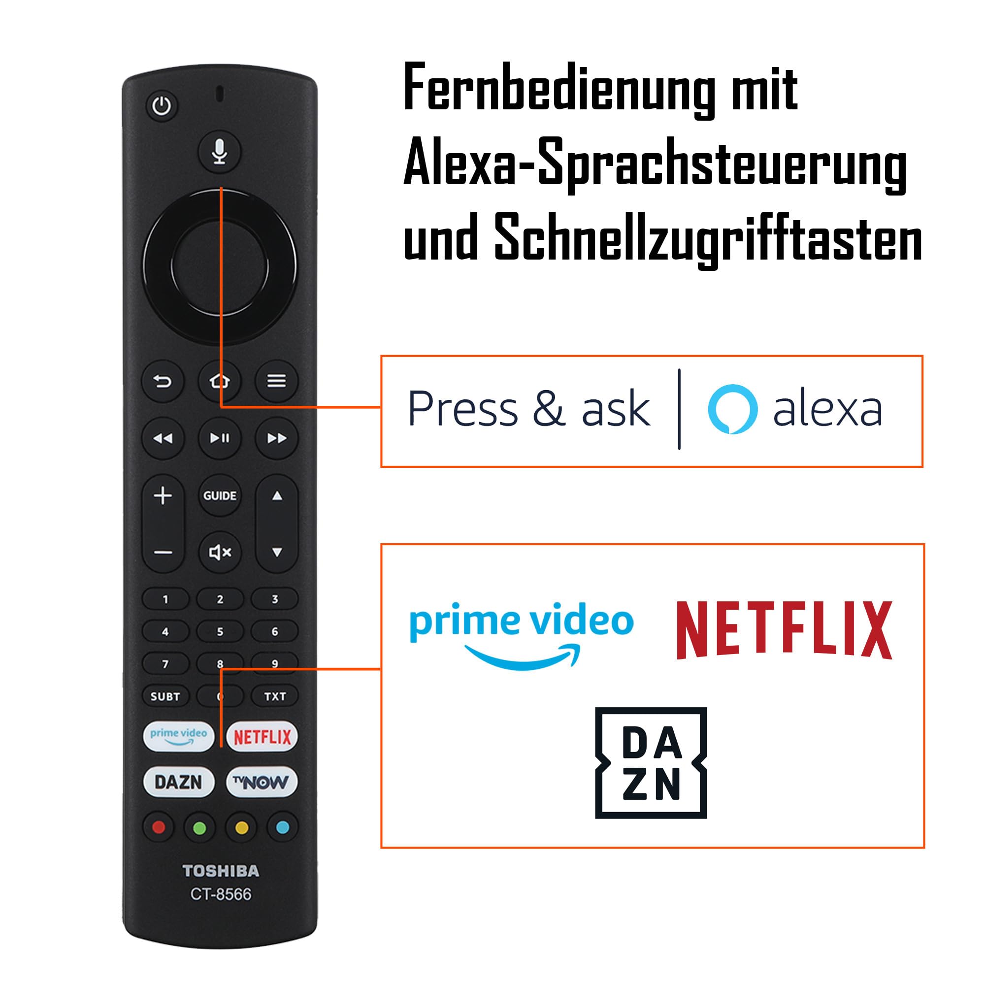 Toshiba 65QF5D63DA 65 Zoll QLED Fernseher/Fire TV (4K Ultra HD, HDR Dolby Vision, Smart TV, Triple-Tuner, Alexa Built-In, Bluetooth, Sound by Onkyo) [2023], schwarz