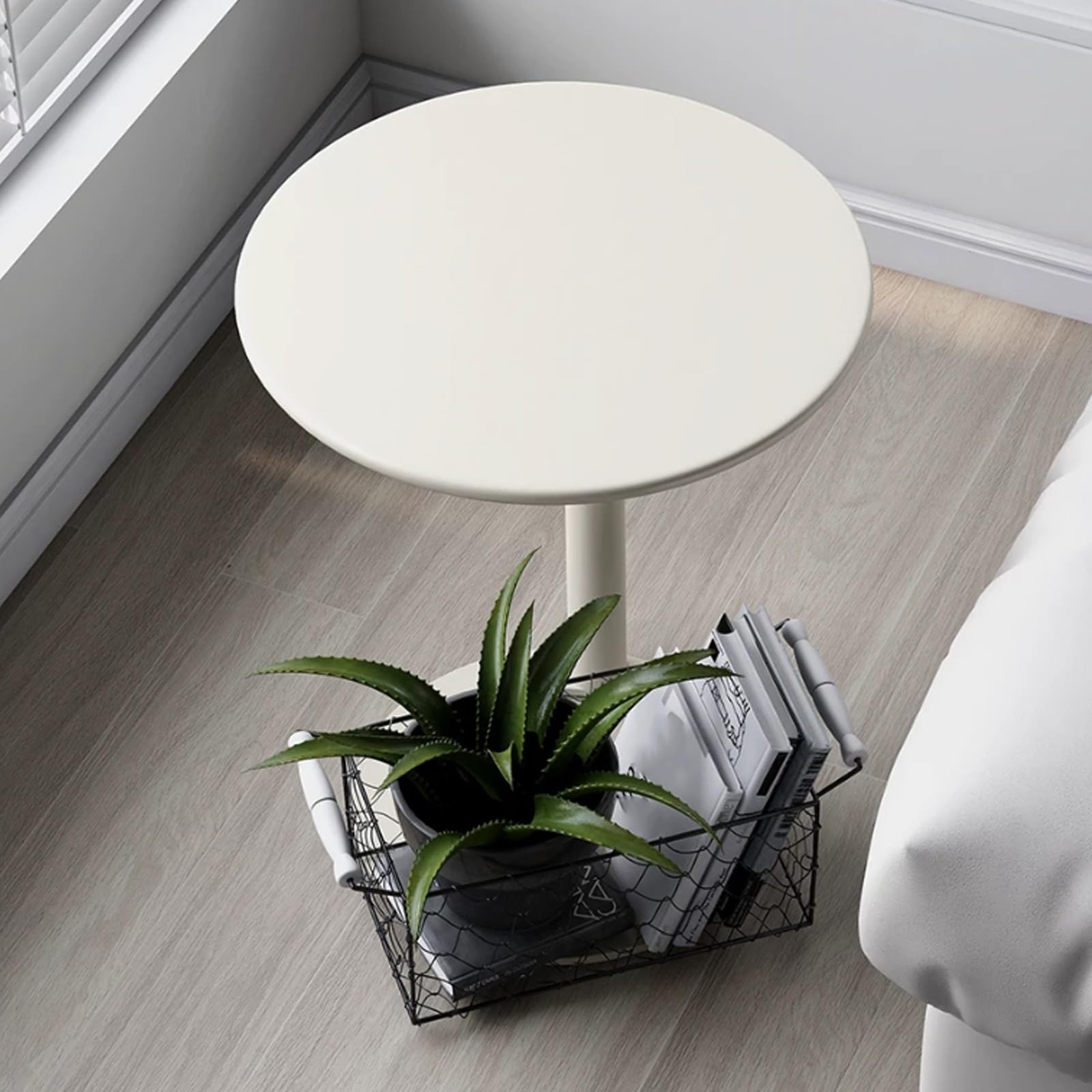 Modern C Shaped Round End Table, Metal Coffee Side Table for Small Spaces, Mini Leisure Bedside Accent Spacious Tabletop, for Living Room Bedroom and Office(A,48 x 56 cm/18.9 x 22 in)