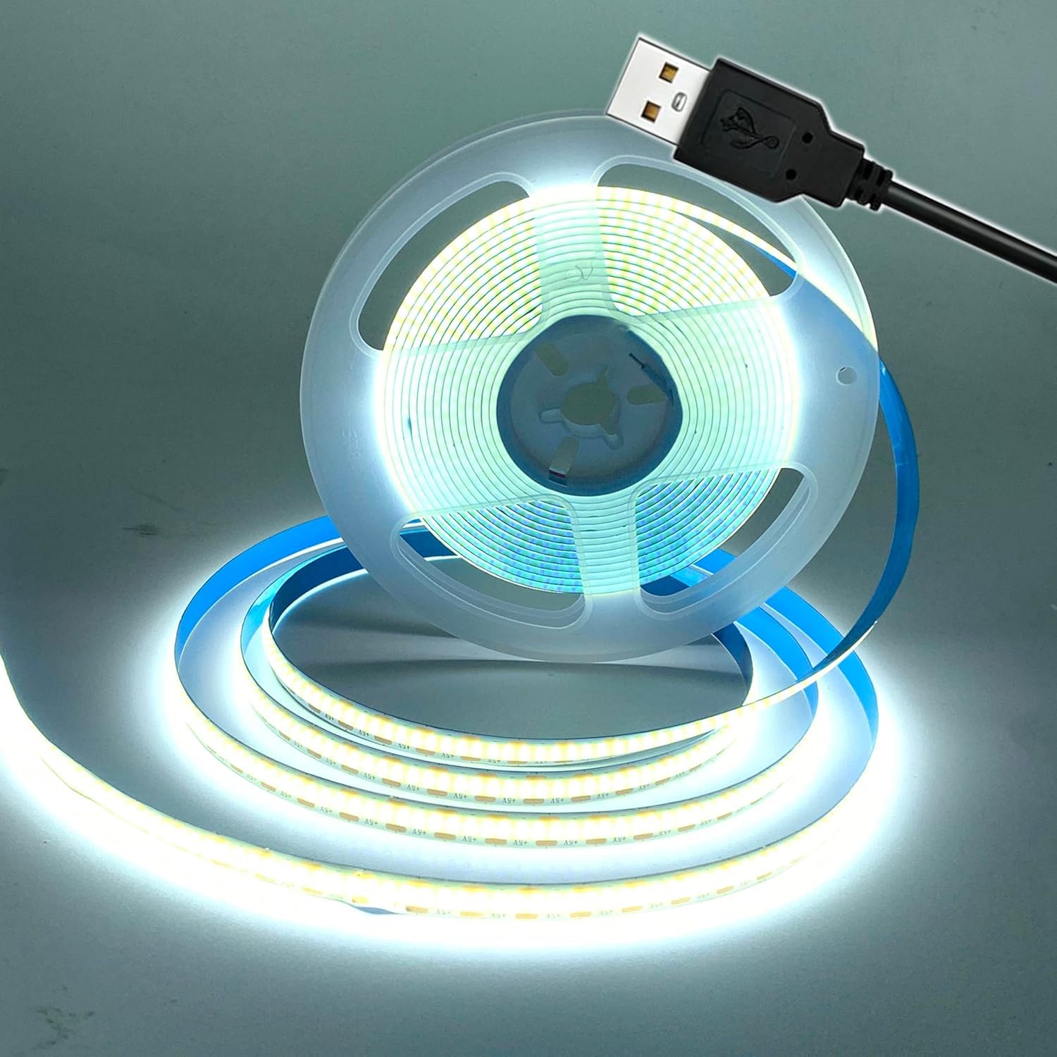 DC5V COB Led Light Strip with USB Power Supply 300LED/m Flexible Lighting Cool White for Display Cabinet, Living Room,DIY Home COB Lighting Decor tv Lights (Cool White, 2M)