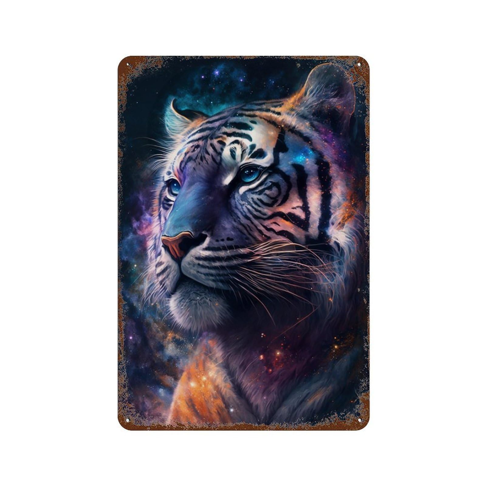 Cosmic Tiger Portrait-26 Rustic Tin Plaque 11.8"x7.9", Rustic Home Decor for Office, Studio And Wall Decor