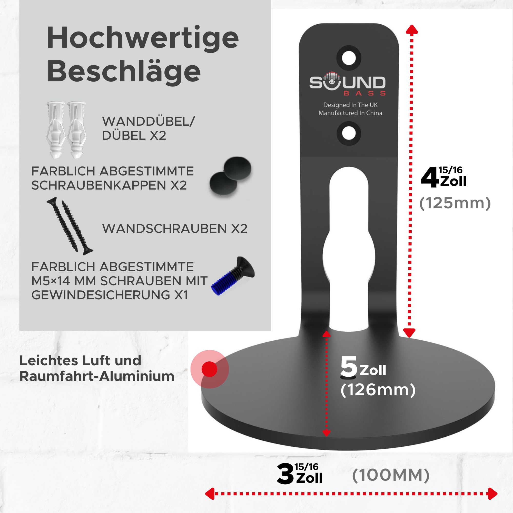 Sound bass ERA 100 Wandhalterung – Low Profile, Schwarz, Einzelstück, Kompatibel mit Sonos ERA100 & ERA 100 SL Lautsprecher, Komplett mit Befestigungsmaterial