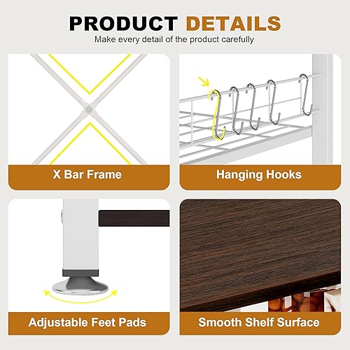 Miniatura 6 de soges Estante de cocina de 3 niveles con toma de corriente y puertos USB, soporte para horno de microondas, carrito de almacenamiento de cocina LED,