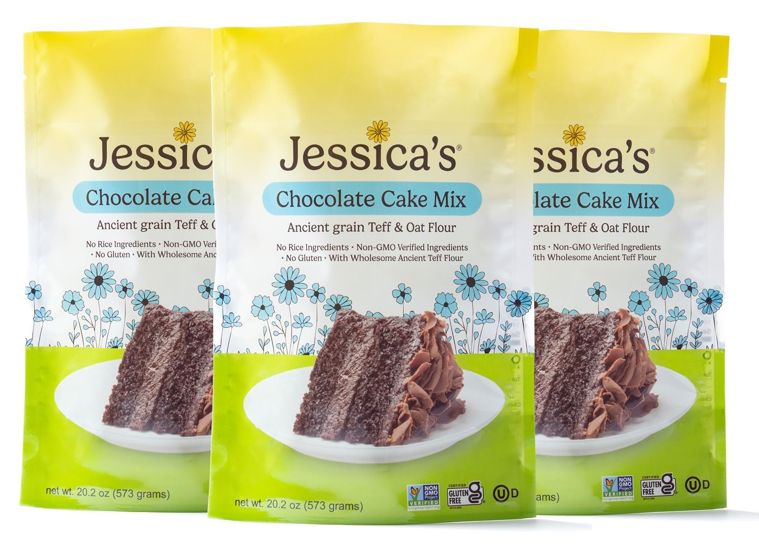 Jessica’s Natural Foods - Gluten-free Chocolate Cake Mix Made with the Ancient-Grain Teff and Wholesome Oat Flour, Non-GMO, and Gluten Free. 3 Per Pack