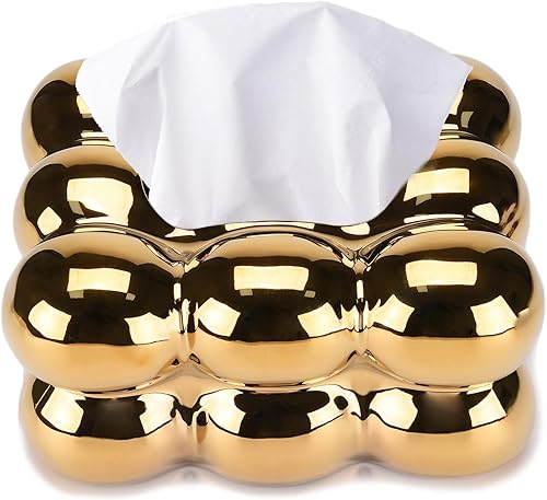 NYMYHE Caja de pañuelos de cerámica galvanizada para baño, aparador, sala de estar, comedor, decoración moderna del hogar de oro TQGJNY49