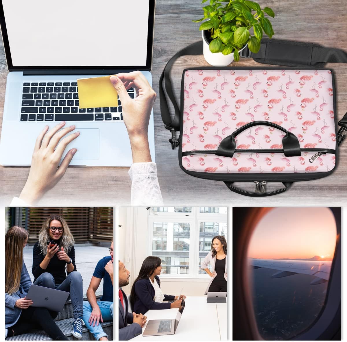 Pink Flamingos Pattern Laptop Shoulder Messenger Bag Waterproof Laptop Briefcase with Handle and Padded Strap Case Sleeve for 13 13.3 14 15.6 Inch Laptop Case
