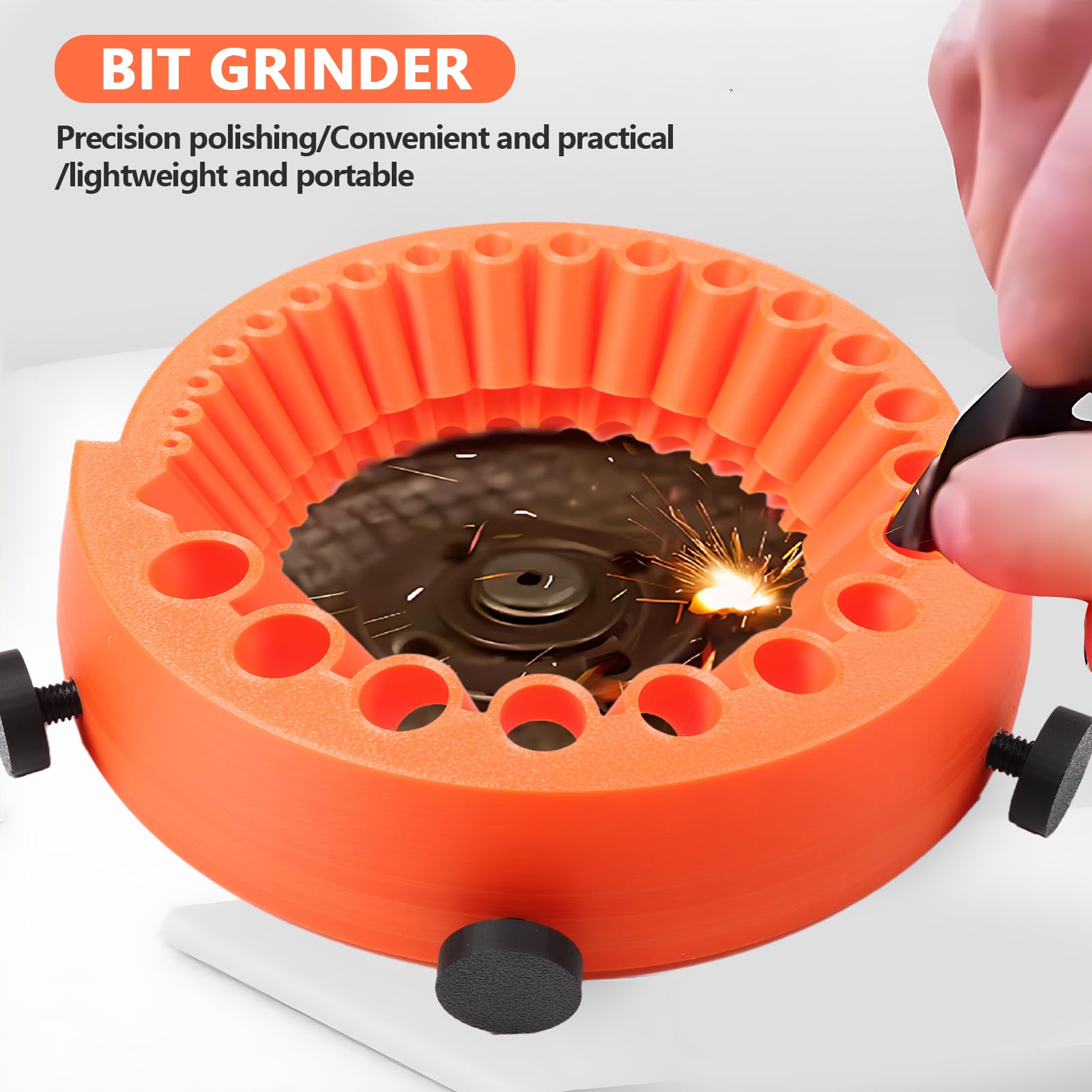 Herramienta afiladora de brocas para amoladoras angulares, compatible con 125 mm, afilador de brocas de mano para todas las brocas, brocas de 2 a 13 mm, color naranja