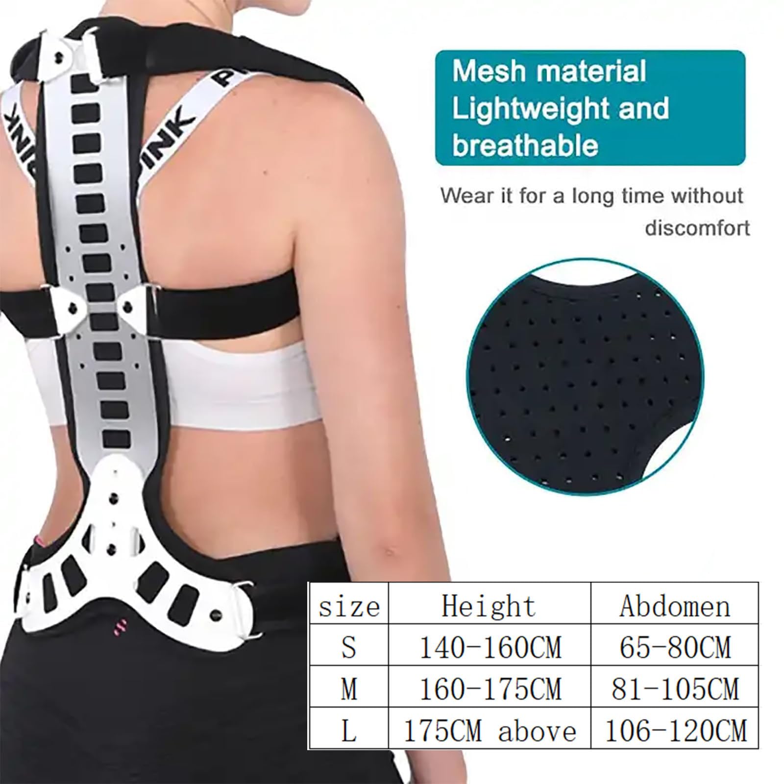 Busto Correttore Posturale Spalle, Fascia Schiena Lombare Supporto Dritta Schiena Postura Traspirante, Regolabile Uomo Donna per Alleviare I Dolori Della Parte Superiore, Migliorare la Postura (L)