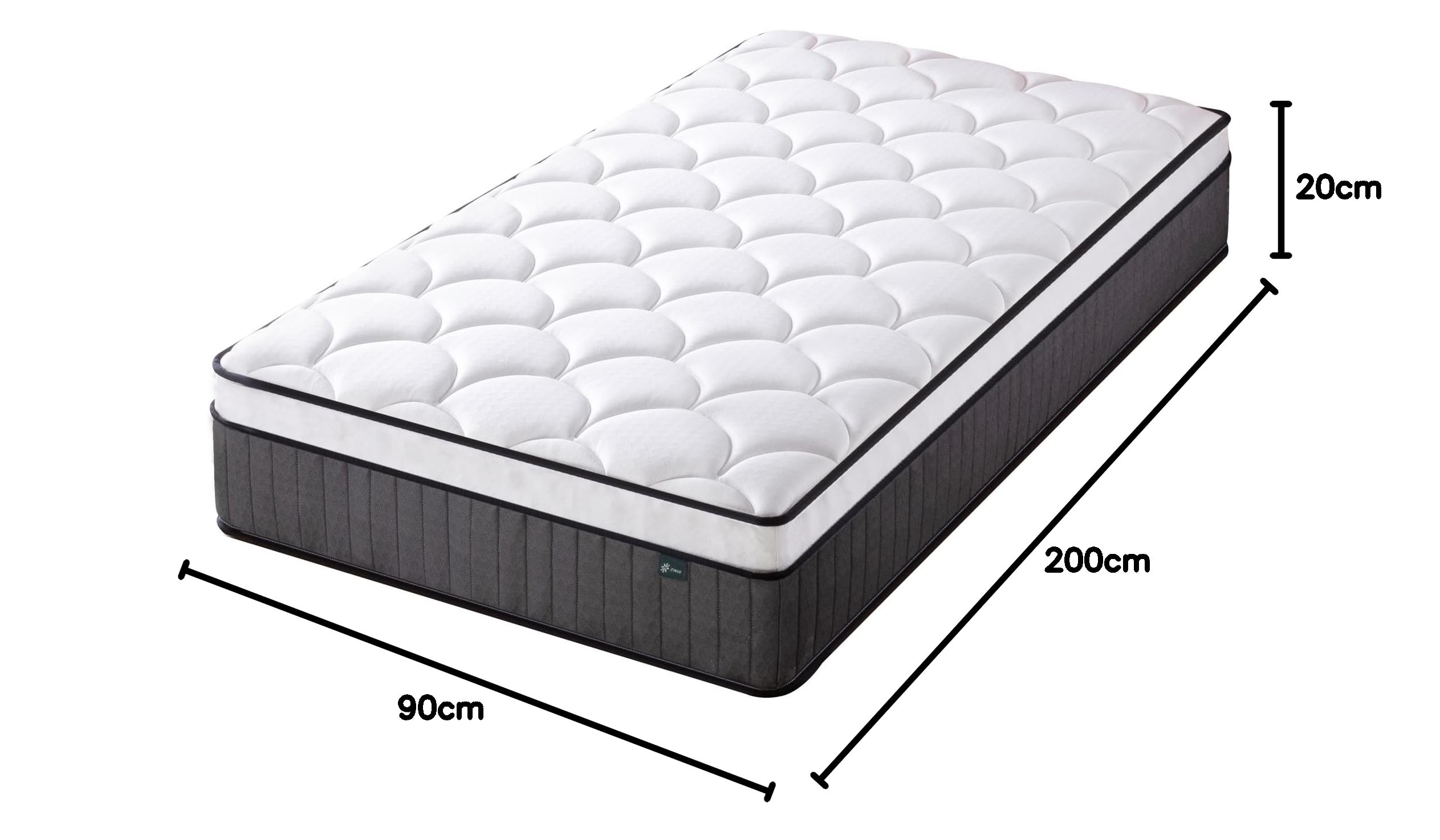 Zinus Hybrydowy materac ze sprężynami kieszeniowymi 90 x 200 cm – wysokość 20 cm – H3 średnio twardy – ergonomiczny i oddychający – certyfikat Oeko-TEX
