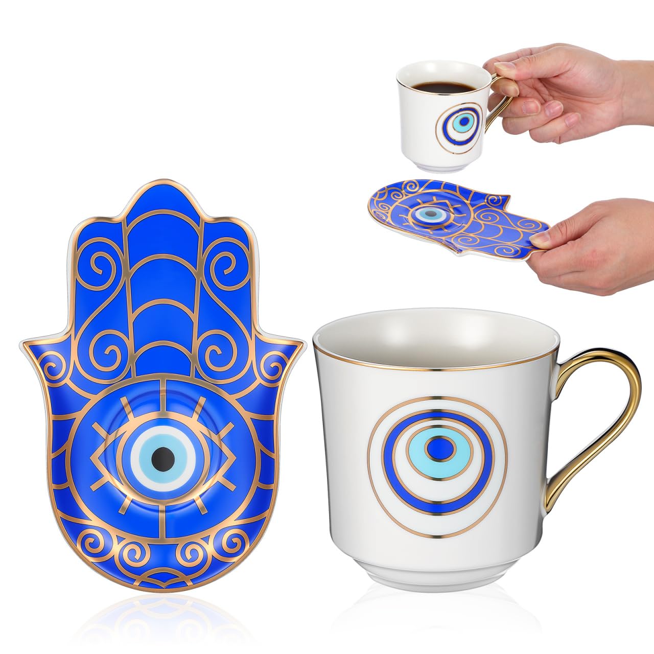 Coffret tasses à thé céramique œil du diable pour un cadeau de pendaison de crémaillère original