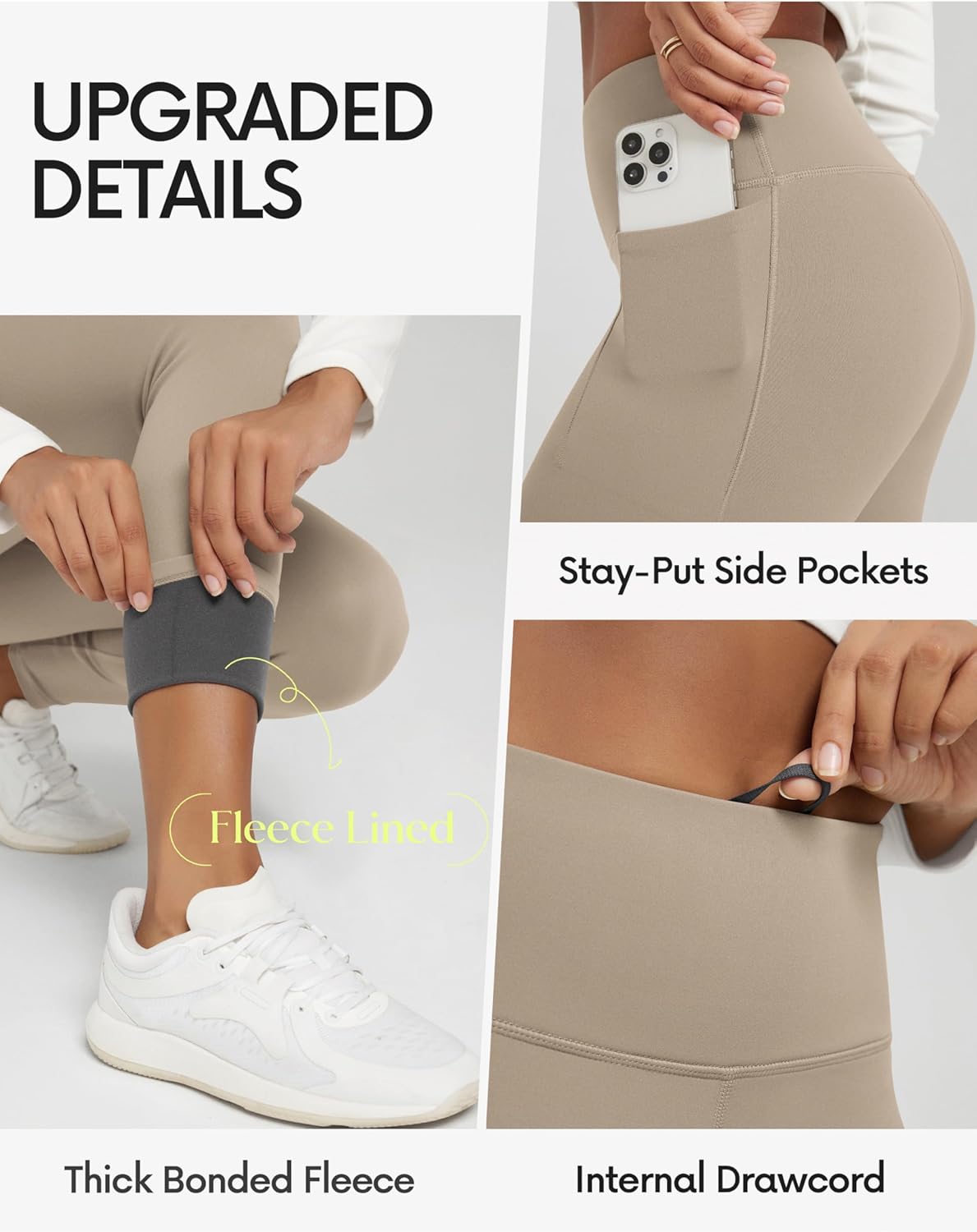 ODODOS Women's Thermal Bonded Fleece Lined Leggings - Thick Warm Winter High Waisted Yoga Pants with Back Pocket - 25" / 28"