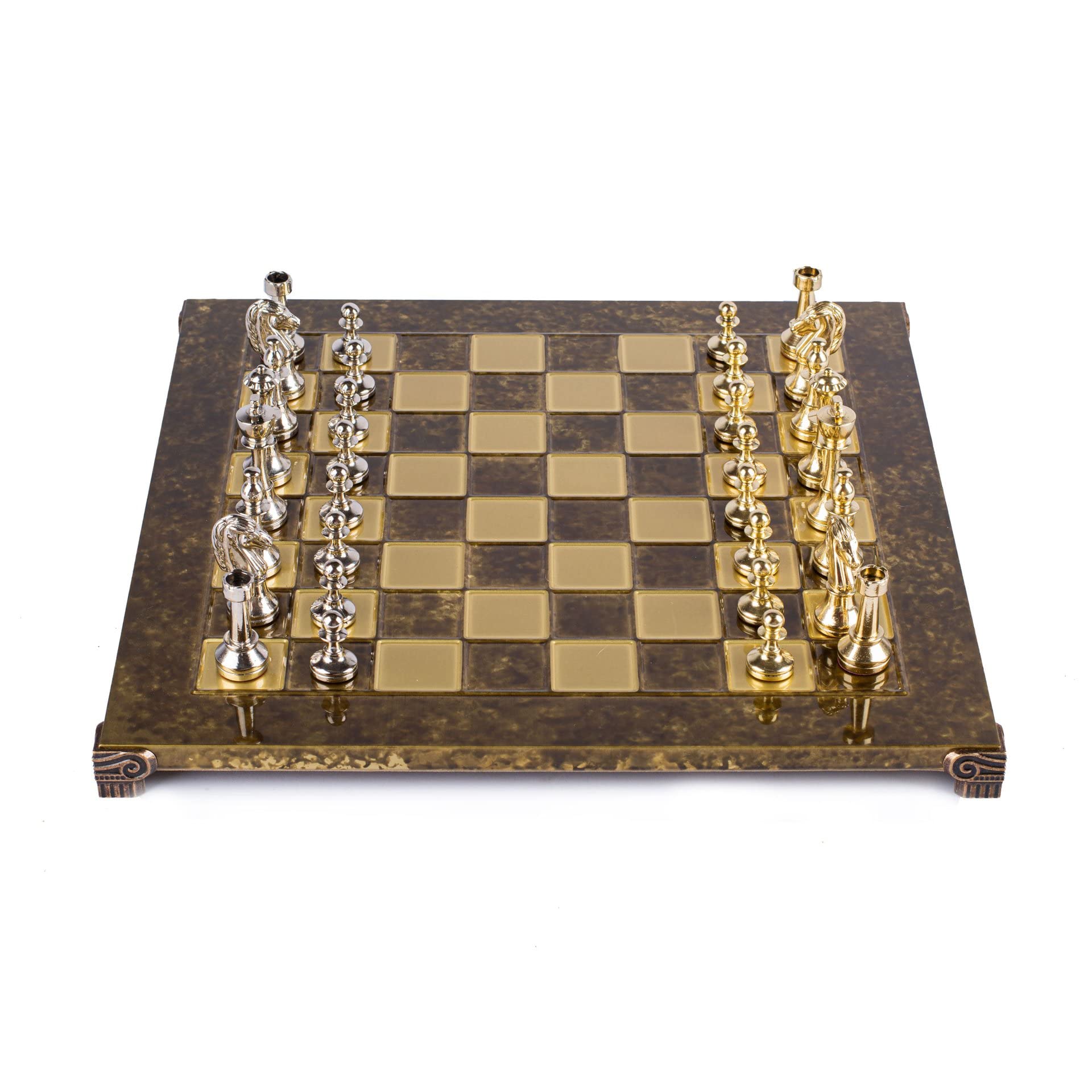 Manopoulos Jeu d'échecs Staunton classique en métal - Pions en laiton nickel - Échiquier marron - 2 joueurs - À partir de 16 ans