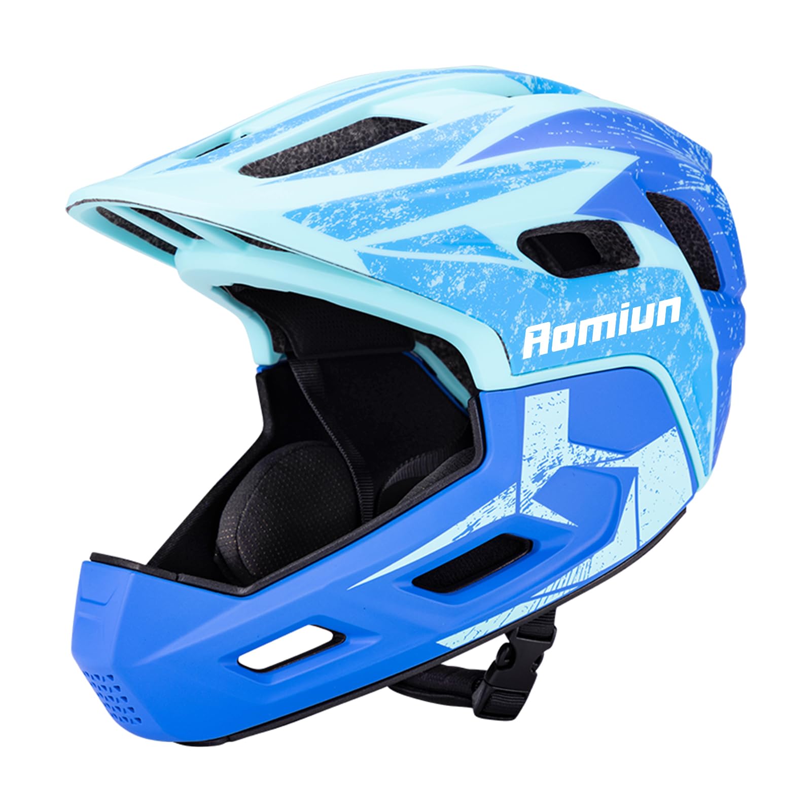 Casco integrale per bambini con protezione per il mento rinforzata, 18 fori di ventilazione, traspirante e leggero, dimensioni (51-54 cm)