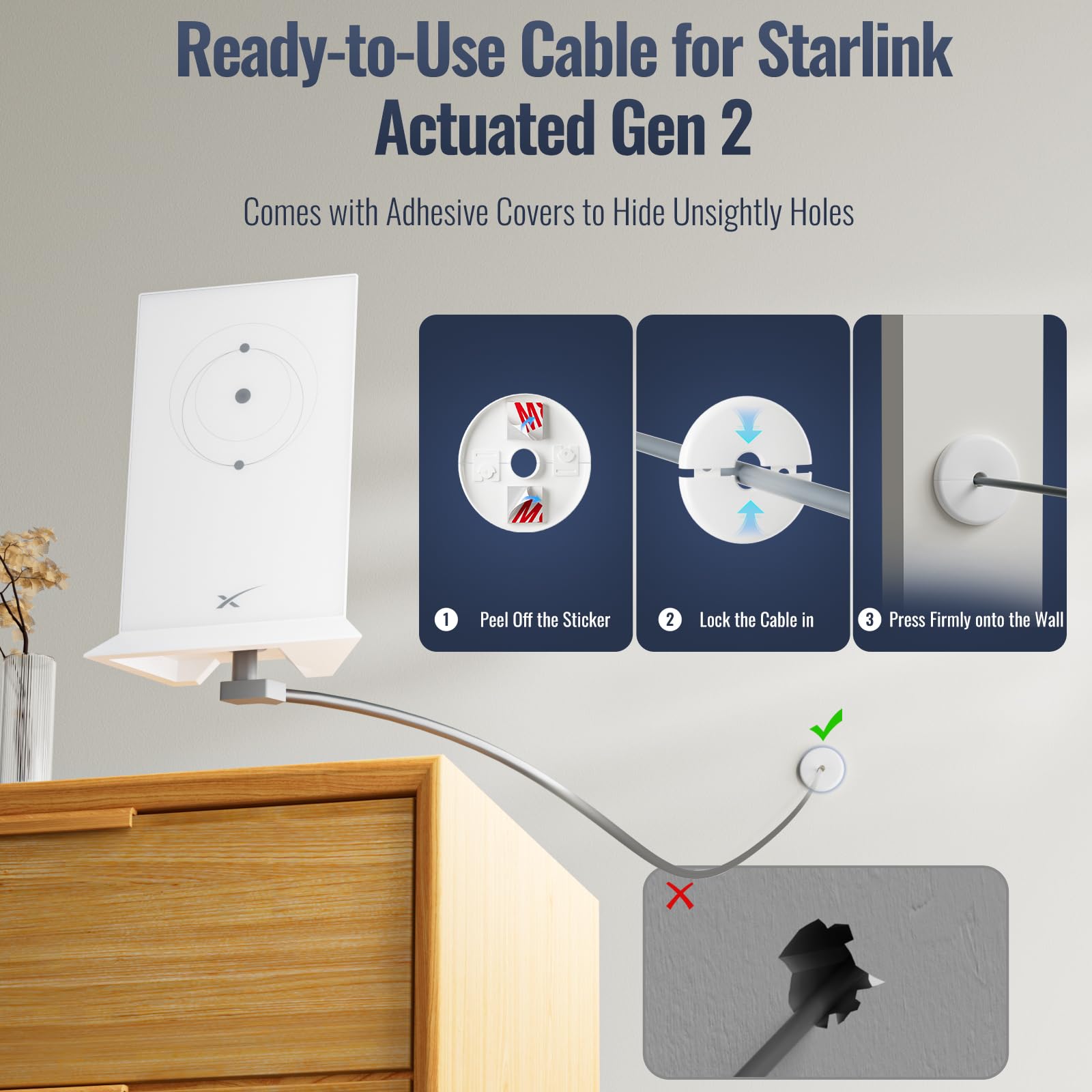 AstroniSync 33FT High-Speed Starlink Gen 2 Cable, 1200Mbps, Waterproof & Corrosion-Resistant Housing