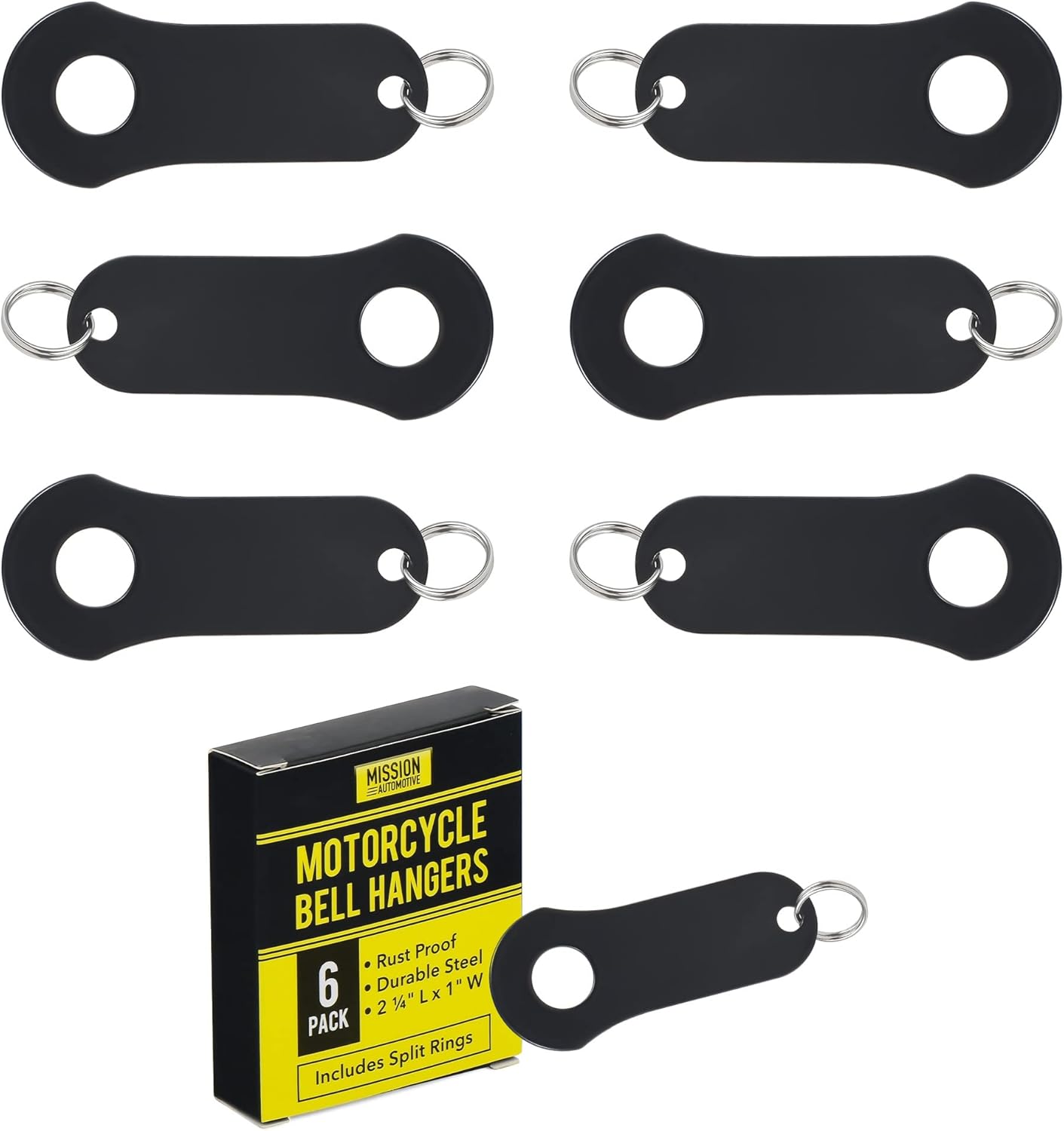 Mission Automotive [6PK] Motorcycle Bell Hanger for Good Luck Charm – Gremlin Bell Hanger for Motorcycles w/Split Ring- Biker Steel Motorcycle Accessories to Secure & Protect Amulet – 2 1/4″ x 1″