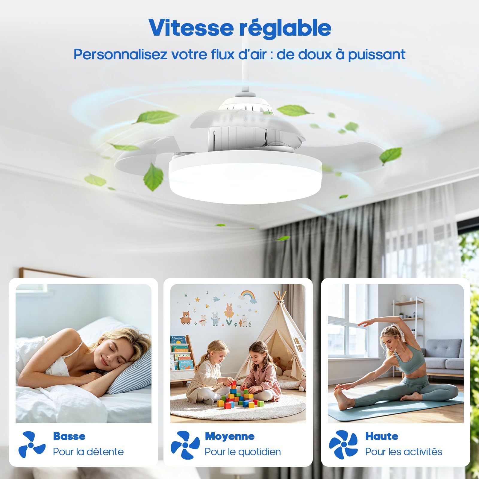 GOODEA Caché Ventilateur de Plafond Silencieux 40cm avec Lumière et Télécommande 30W E27 2000lm Dimmable
