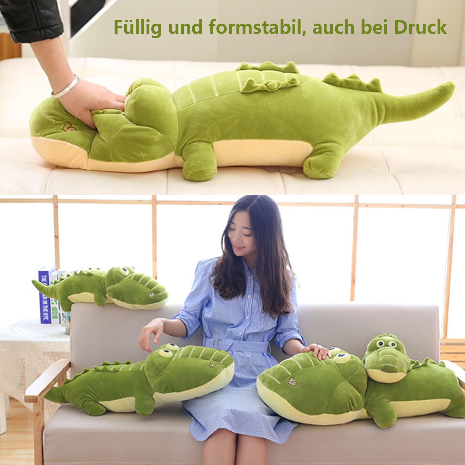 Riesen Krokodil Kuscheltier XXL, weich groß Aligator Stofftier Plüschtier, Weiches Krokodil-Plüschkissen, Plüsch Krokodil Spielzeug Kissen, Krokodilkissen Geschenk für Mädchen Jungen (130cm)
