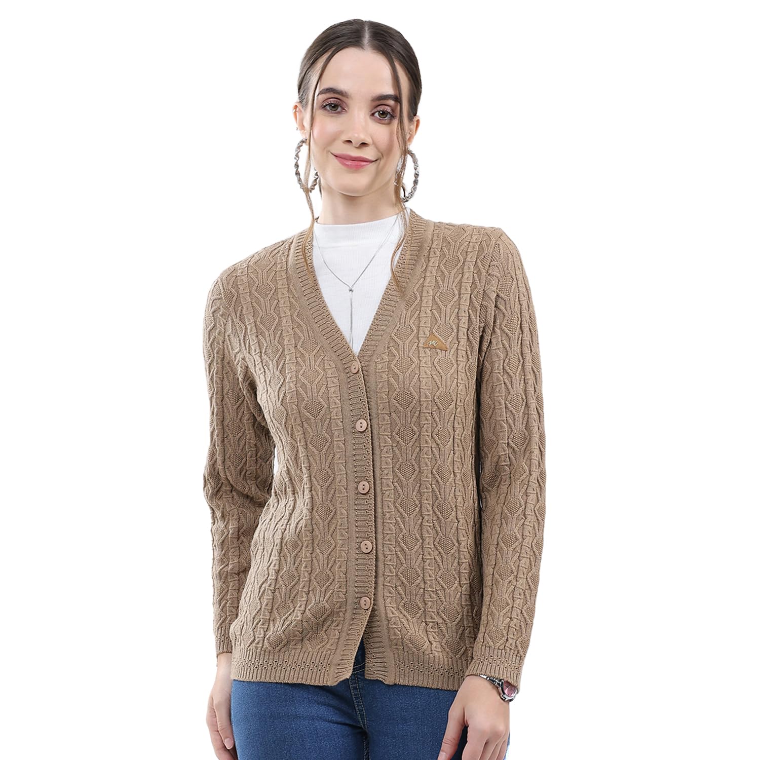 monte carlo Women's Regular Fit Cardigan | Self Design Pattern | Button Closure with Full Sleeve V Neck Winter Cardigan for Womens-picture-24