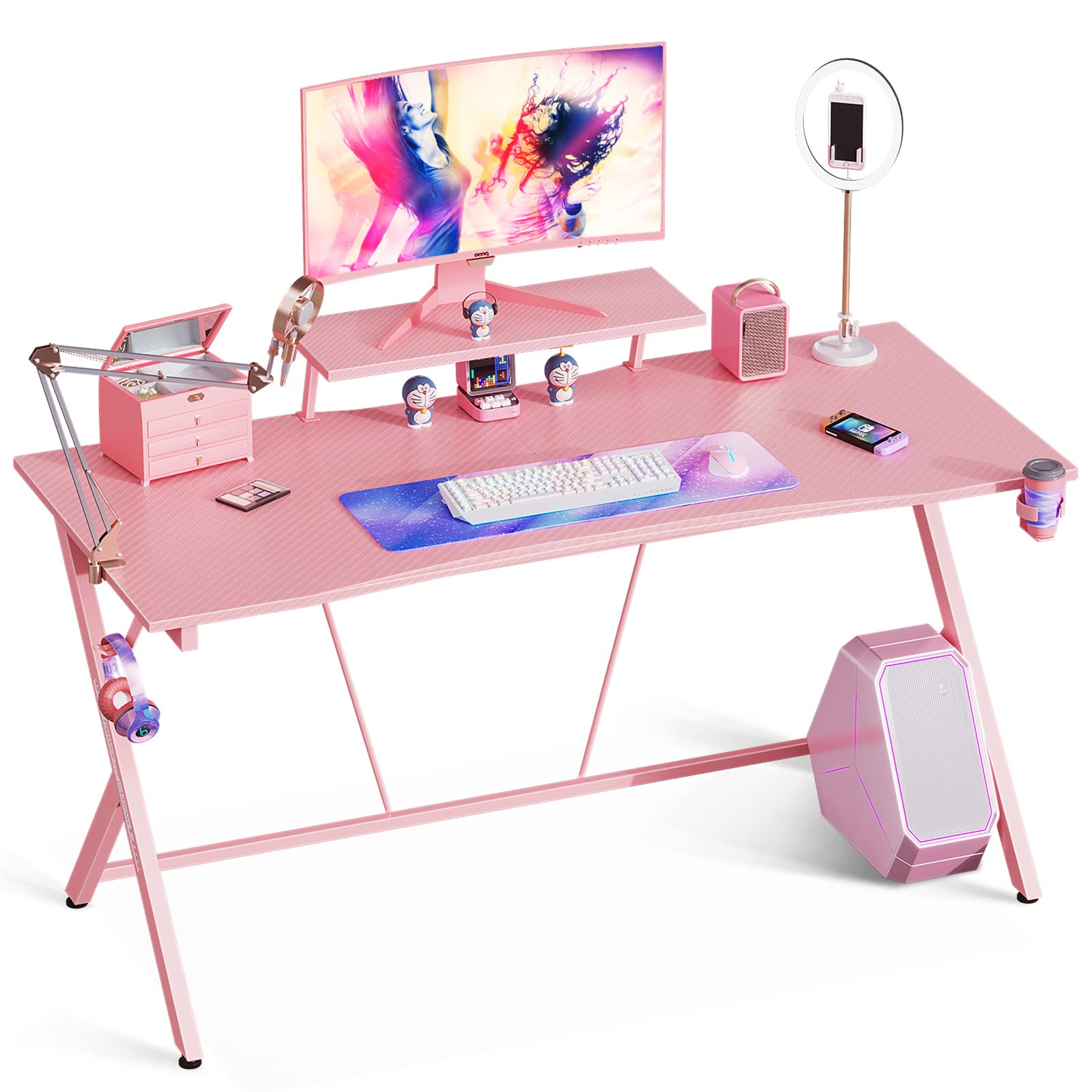 Buy Gaming Desk 63" with Monitor Shelf Gaming Table Desk for Girls Home