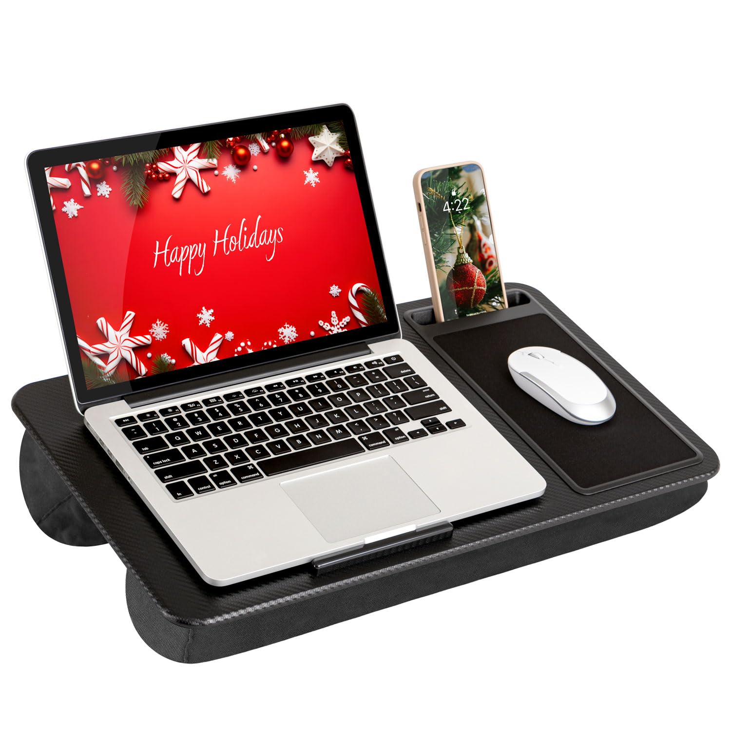 LAPGEAR Home Office Lap Desk with Device Ledge, Mouse Pad, and Phone Holder - Black Carbon - Fits up to 15.6 Inch Laptops - Style No. 91588