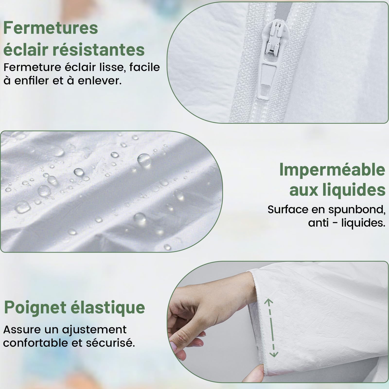 VigiFront Combinaison Jetable, 5 Pièce, L, Combinaison Peinture Jetable, 7 options de tailles, avec poignets, chevilles et capuche élastiques