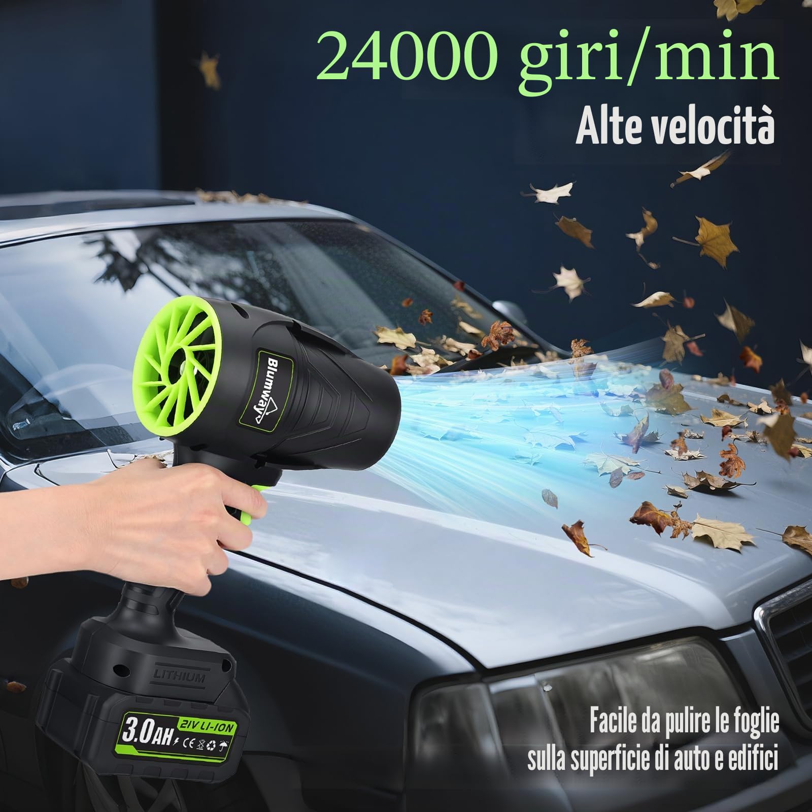 Blumway Soffiatore per foglie senza fili con batteria, soffiatore per la cura del prato, soffiatore manuale, 21 V x 2 batterie soffiatore elettrico per cortile/prato, spolverare, bolle di foglie