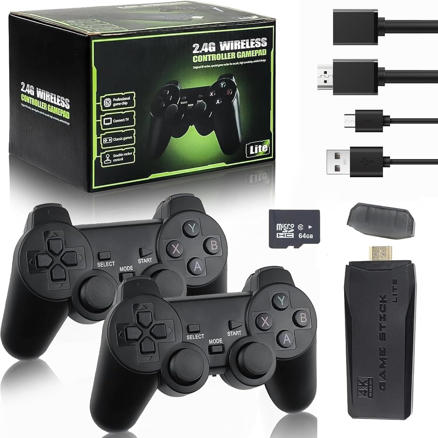 Retro Gaming Stick - Spielekonsole mit 4K HDMI-Ausgang, 64G M8 Videospielkonsole, 20000+ Spiele, 2.4G Wireless Game Controller, TV Videospielmaschin