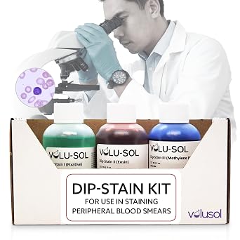 Volu-Sol Dip-Stain Kit 3-Step Quick Dip Staining for Blood Smears & Cytology Includes Fixative, Eosin, Methylene Blue 125 mL / 4 oz Each