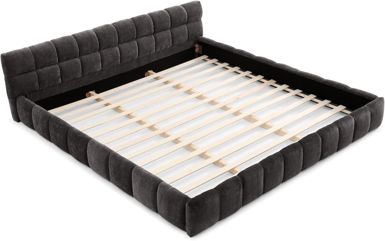 RuiSiSi California King Grounded Bed Frame with Headboard, Chenille Upholstered Platform Bed with Solid Wood Frame & Slats Support, No Box Spring Needed, Dark Gray