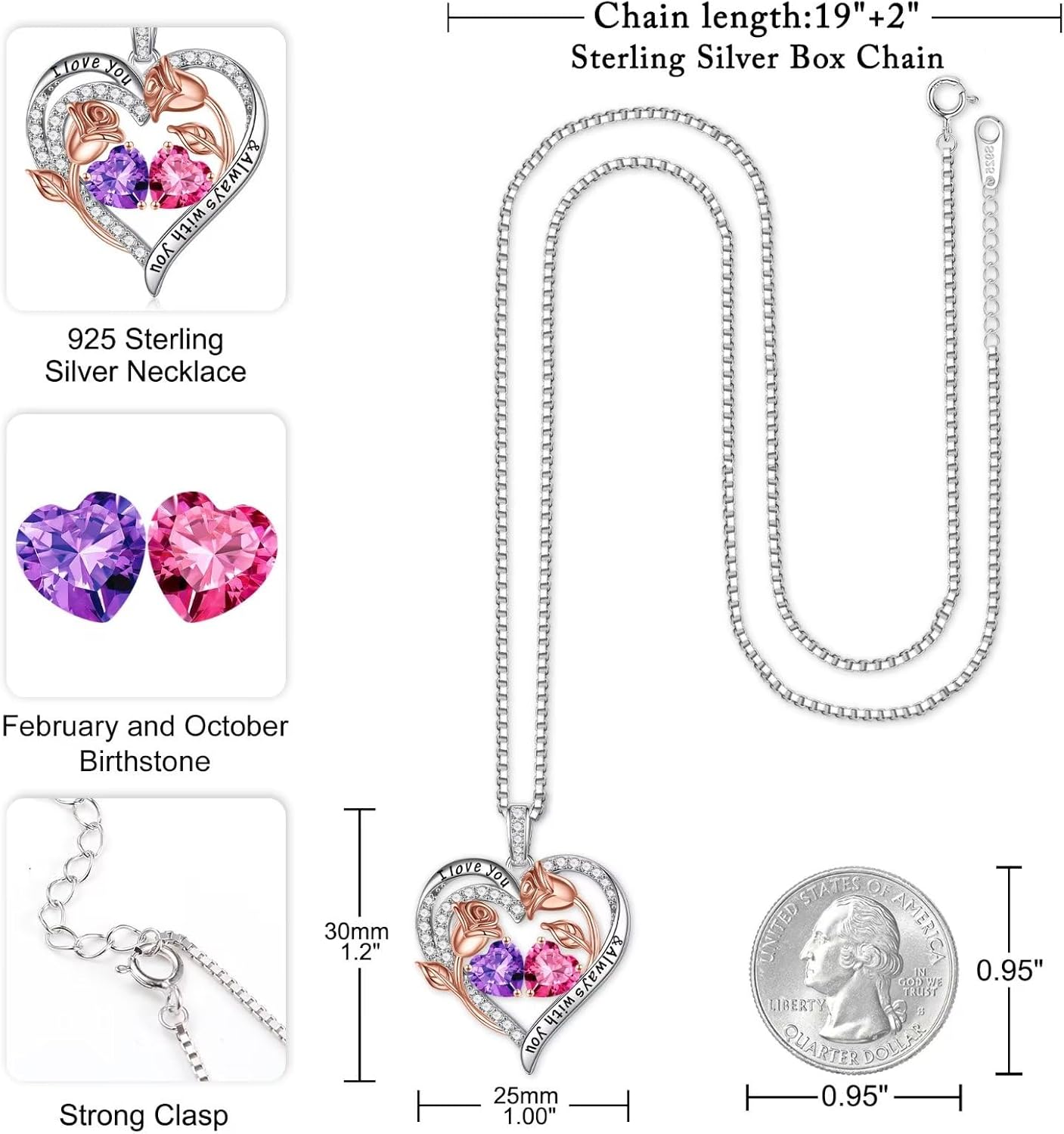 Iefil Mothers Day Gifts for Wife - 925 Sterling Silver Birthstone Necklace, Birthday Anniversary Jewelry Gifts for Wife Mom Daughter