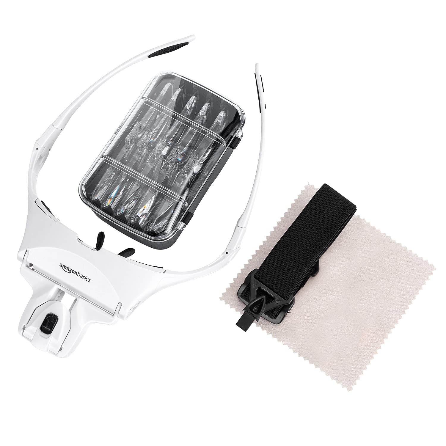 Amazon Basics Head Mount LED Illuminated Magnifier, with 5 Interchangeable Lenses 1X - 3.5X