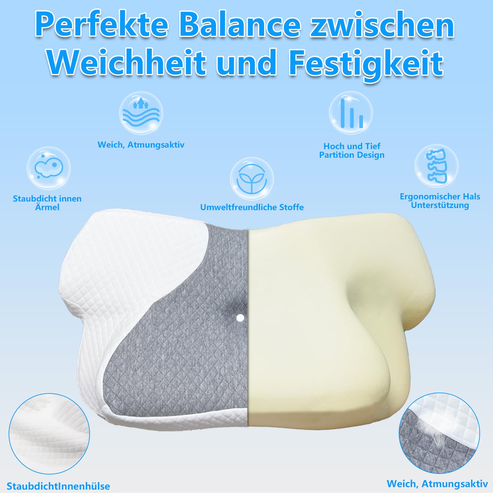 Homesuit Orthopädisches Kissen Anti Schnarch Memory Foam Nackenstützkissen Seitenschläfer