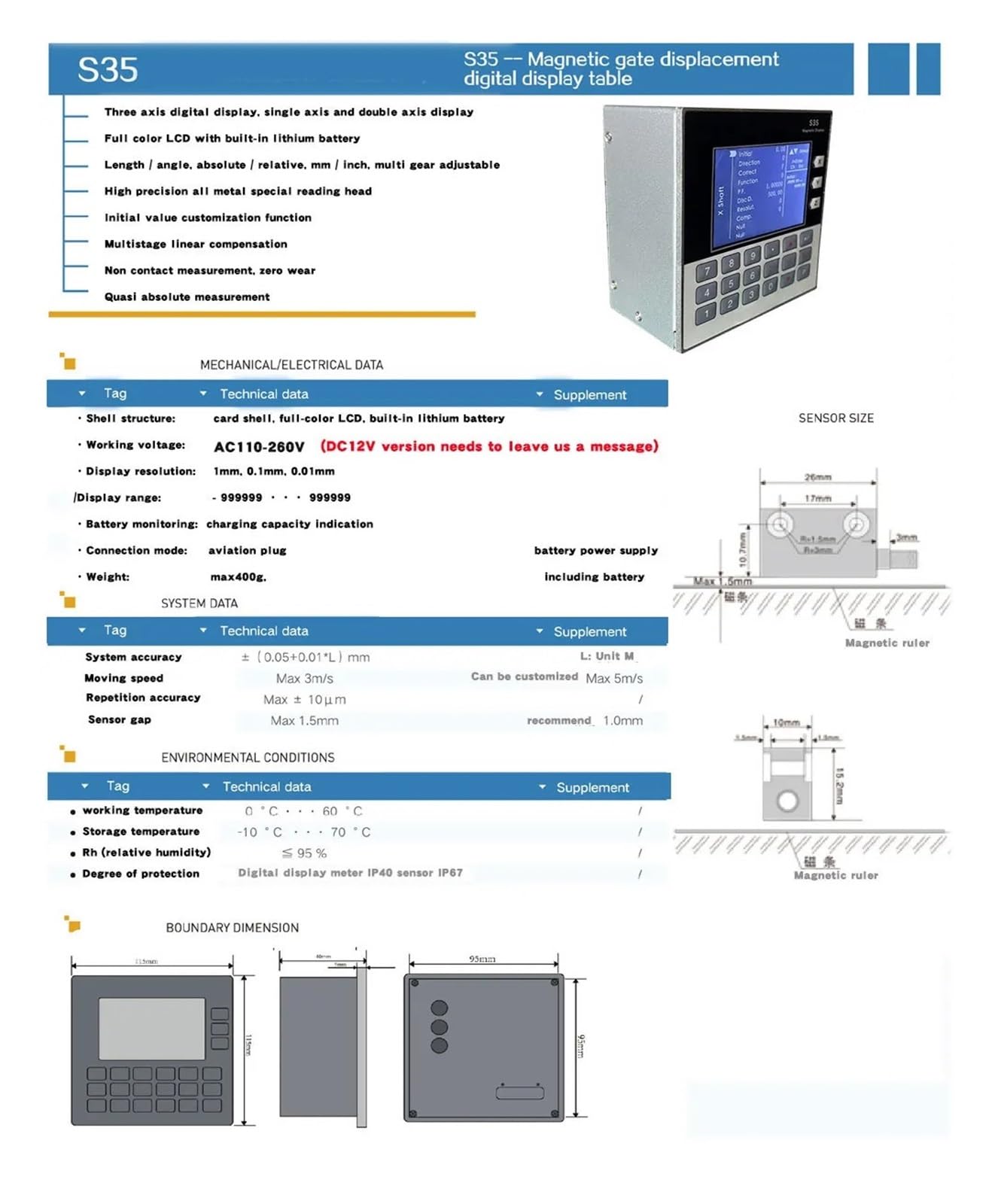Skala Liniowa, Mini tTtl Odczyt LCD Zestaw Dro Magnetyczny 2 Osie Sino Optyczna Tokarka Elektroniczne Wagi Liniowe Cyfrowe Pomiary(S35-3-1M)