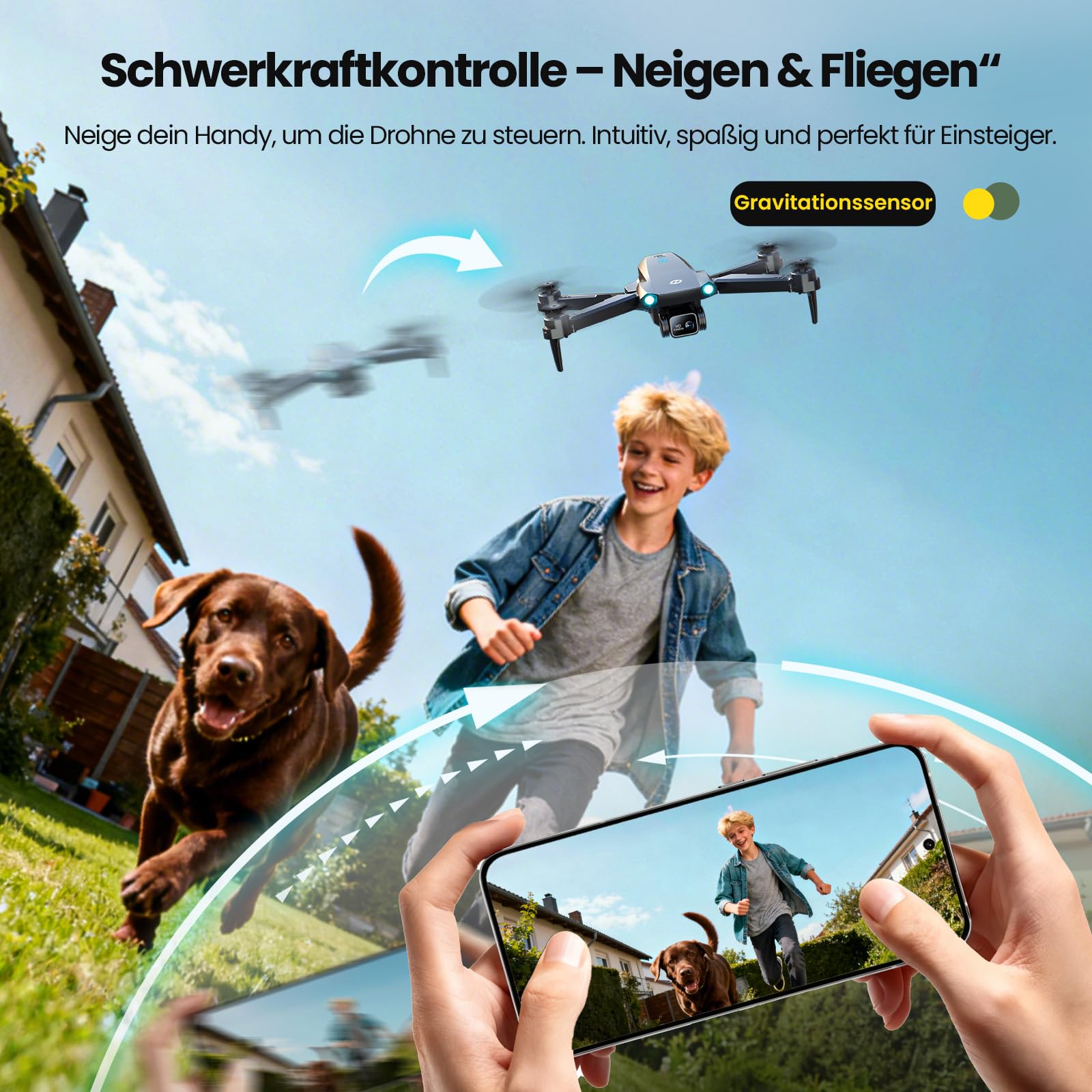 Holy Stone HS290 Drohne mit Kamera 1080P für Kinder & Anfänger | Optischer Fluss, Gesten Selfie, Tap Fly, Kriesflug, 3 Geschwindigkeitsstufen, 2 Akkus, Faltbares Design