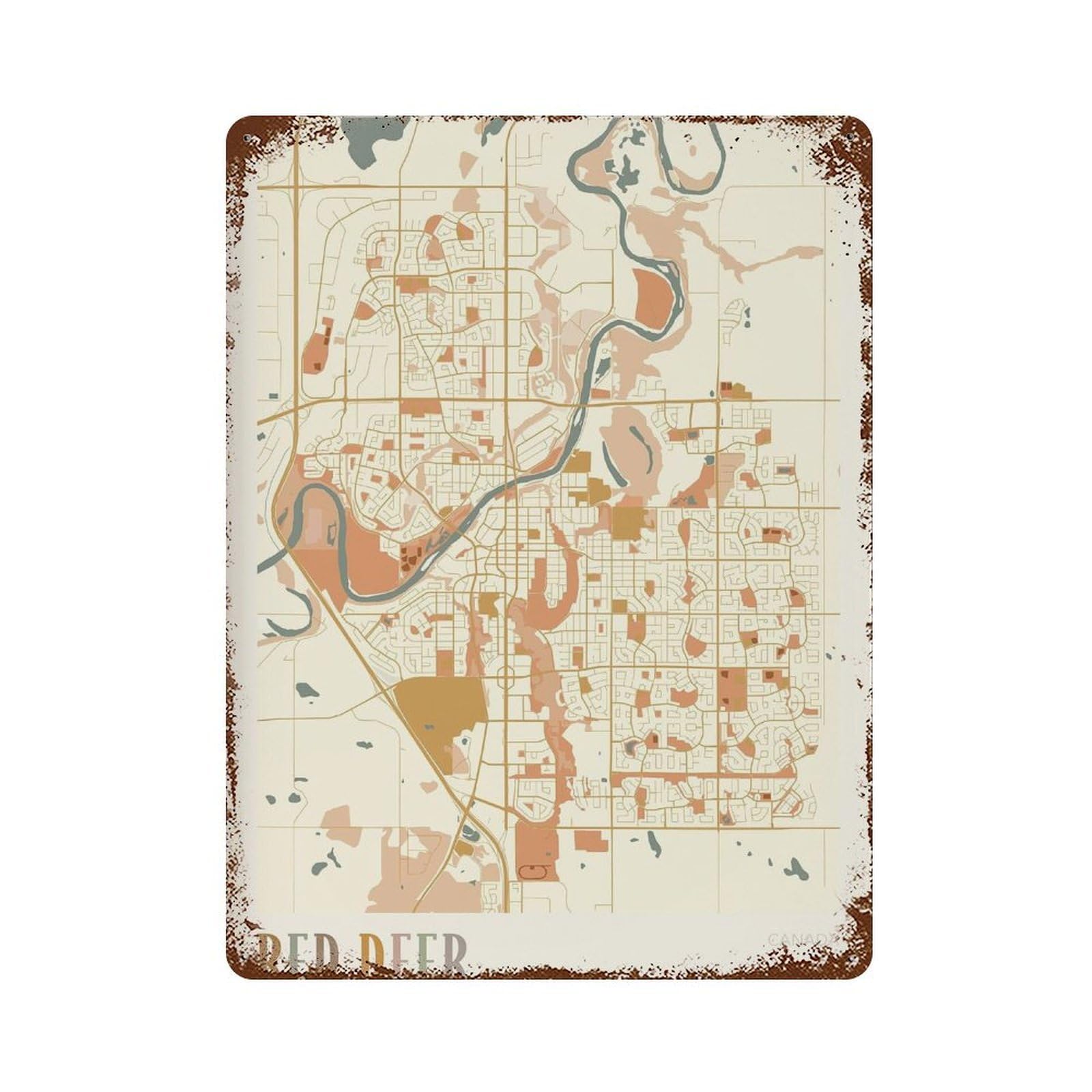 xiaoxiaoshen Red Deer Map Travel Alberta Canada Boho Wall Decor Art Metal Tin Poster Modern Home Decor Art Home Bar Shop Decorations Vintage Sign 40x30cm
