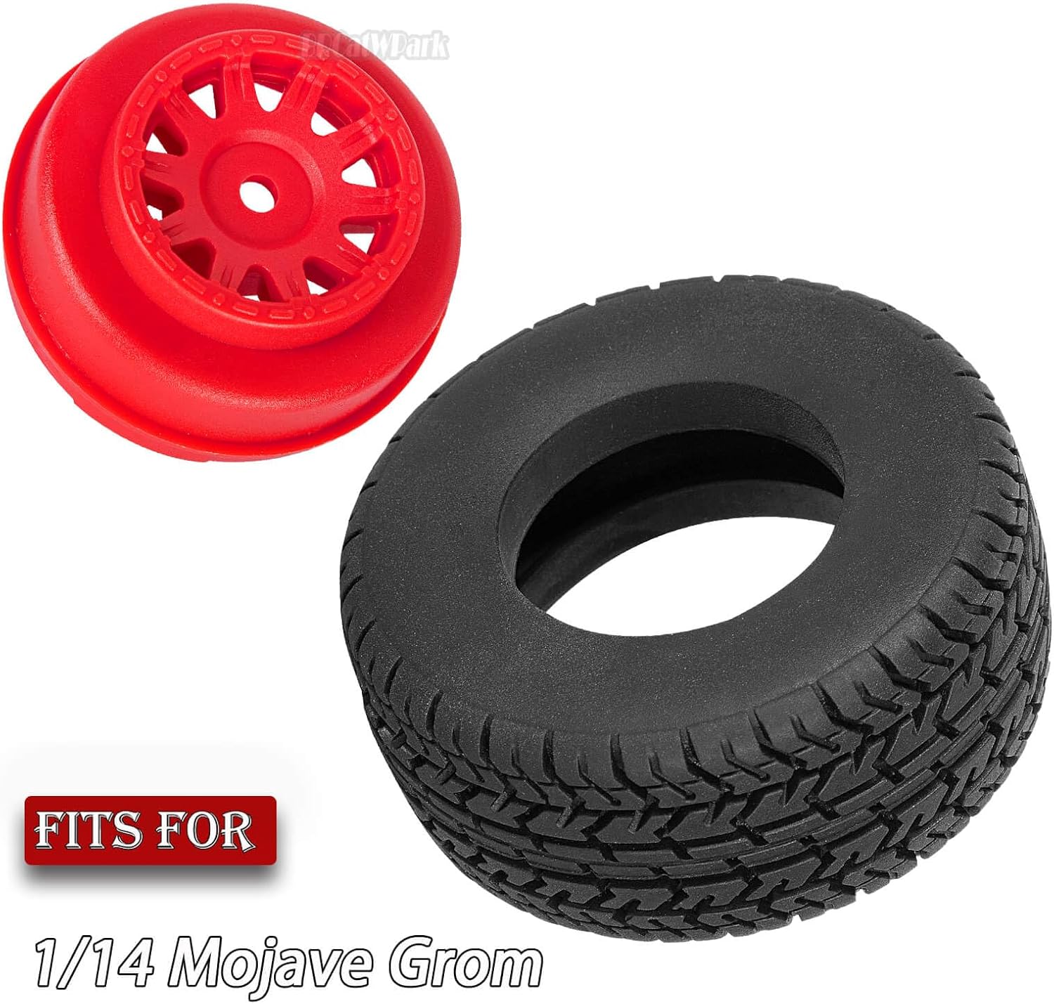 RC Wheel Tires for 1/14 Mojave Grom,RC Front/Rear Wheel Rims & Rubber Tires,4pcs RC Drift Wheels and Tires Soft Tires,Red