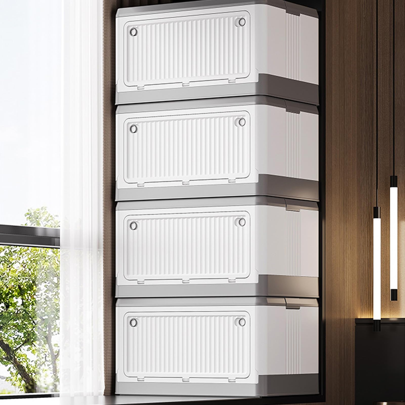 SIXRUN Contenitore Portaoggetti con Rotelle e Coperchio, PP Pieghevole Impilabile con Maniglia, Grande Capacità per Vestiti Libri Snack