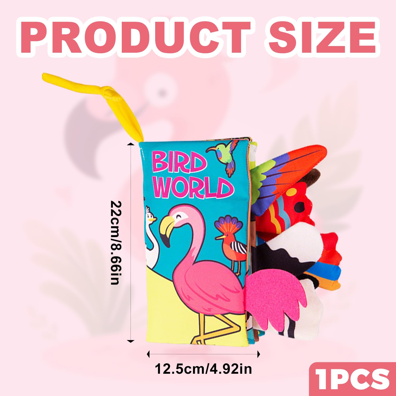Birds Tails Soft Cloth Book for Babies 0-12 Months Sensory Toys for High Contrast Touch Feel Activity Book with Crinkle Paper Infant Tummy Time Toy - Image 2